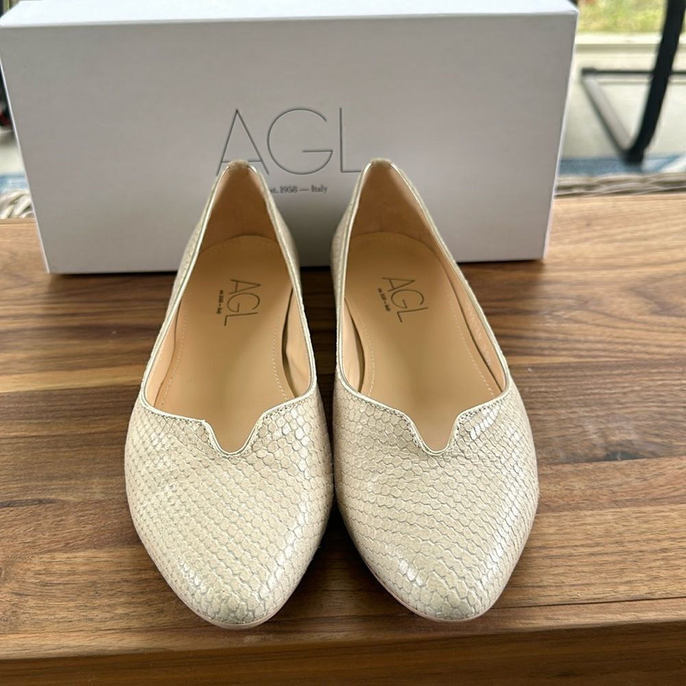 AGL Mimosa Snake Embossed Ballet Flats 39.5=9.5